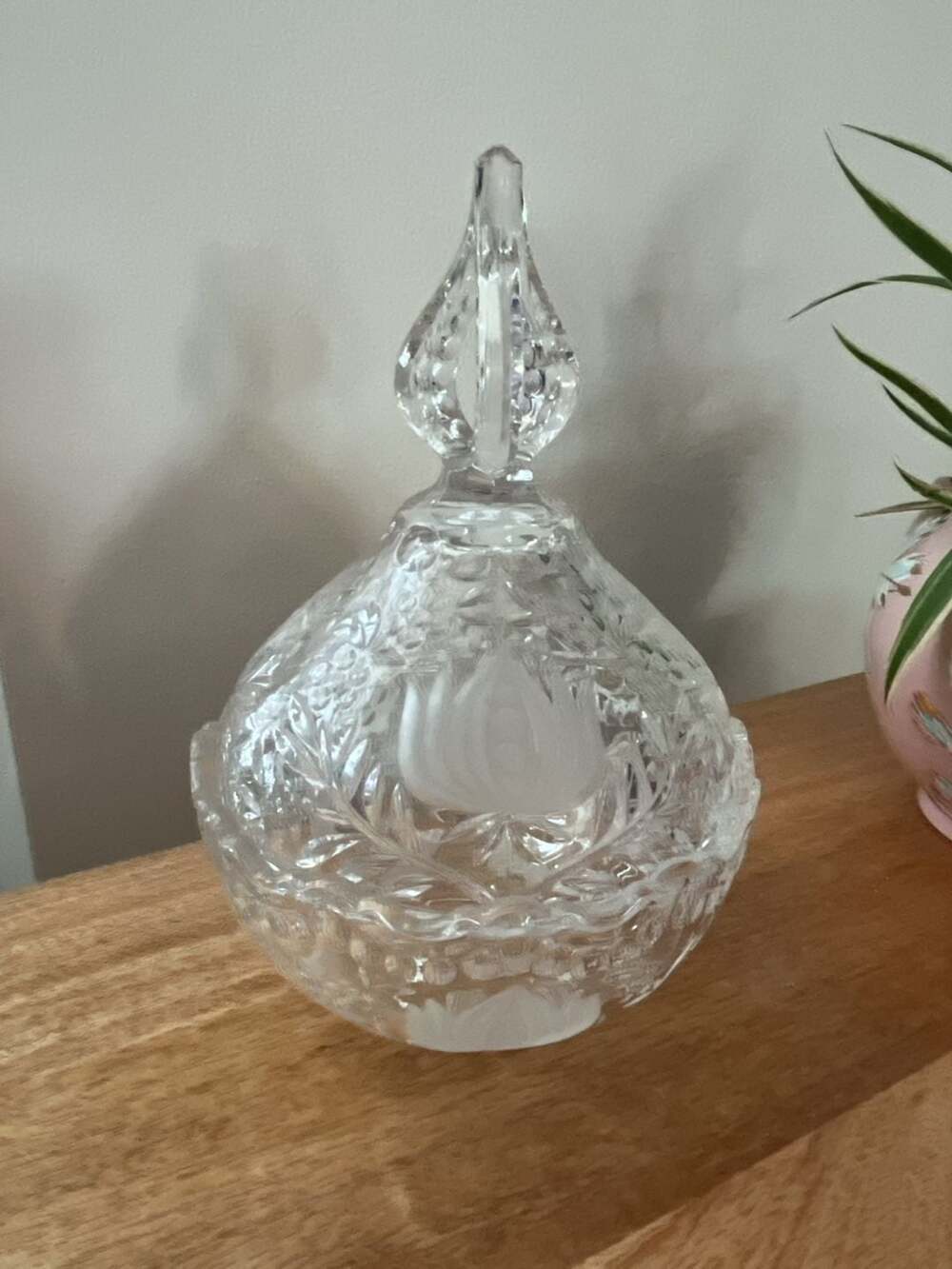 Vintage Clear Cut Glass Crystal Candy Trinket Pedestal Bowl with Lid 10"
